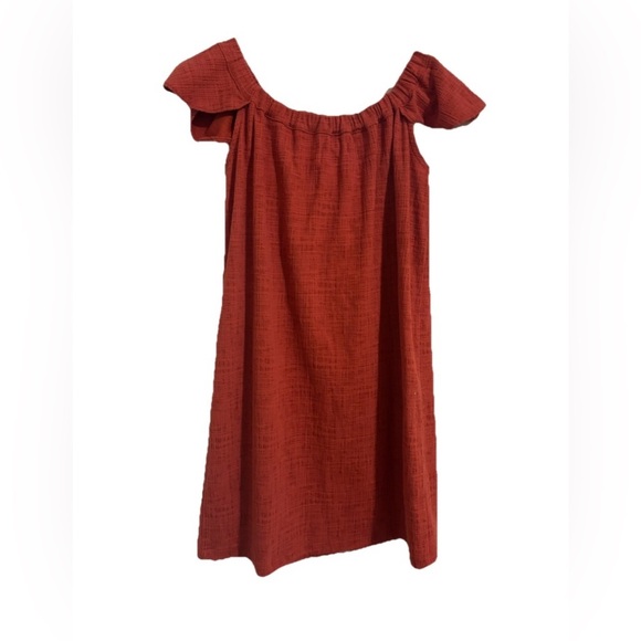 MADEWELL Burnt Orange Rust Off The Shoulder Textured Button Front Dress Size XXS - Picture 3 of 5